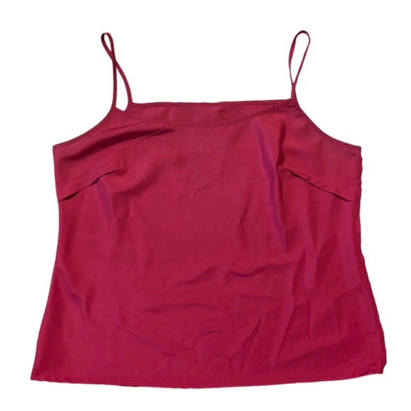 Vintage Light Blue Poppy Patch Embellished Hot Pink Camisole (Large)