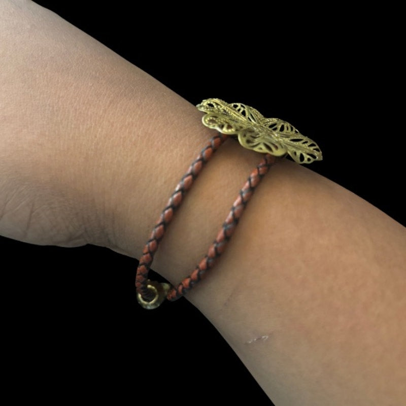 Upcycled Vintage Lacey Gold Flower Bolo Bracelet/Anklet