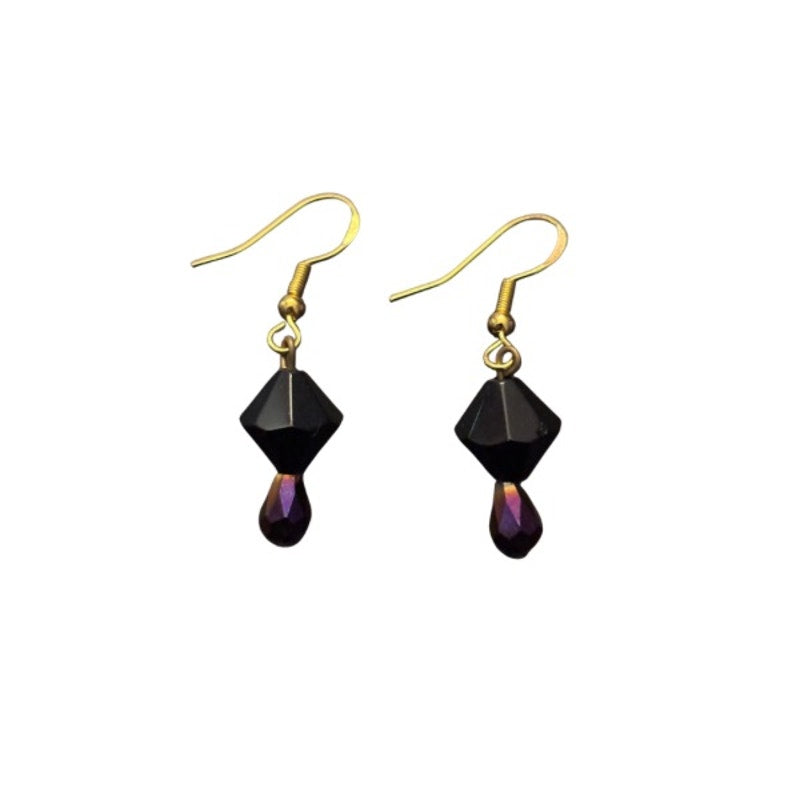 Vampire Tears | Dainty Black & Colorshift Silver/Purple Drop Earrings