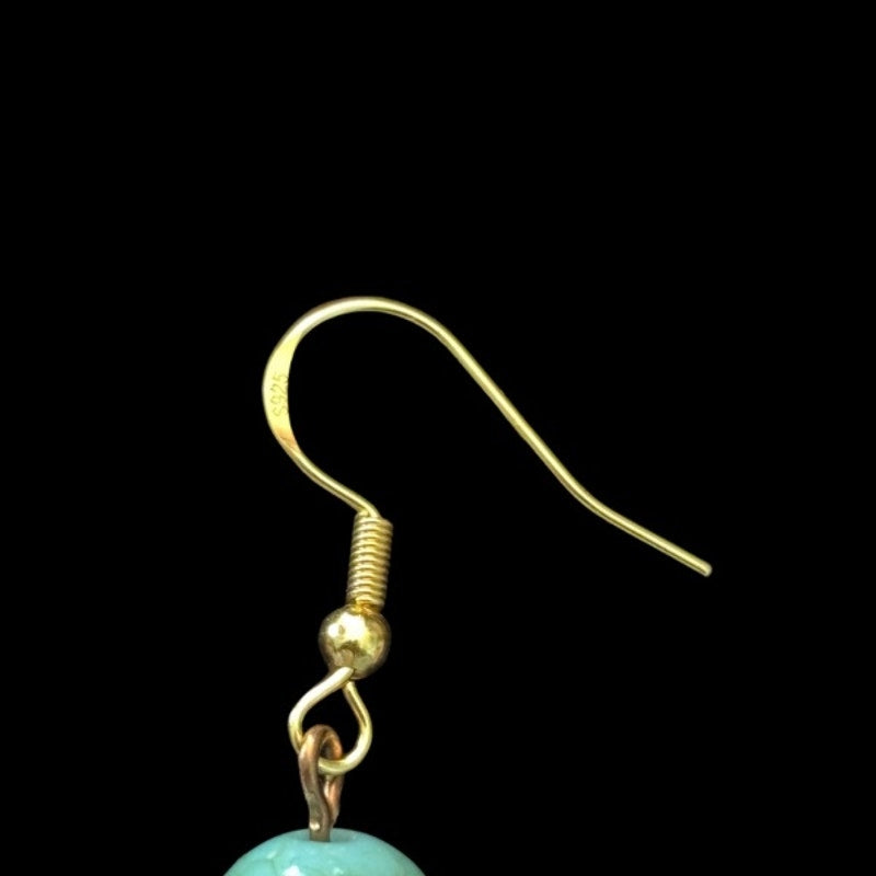 Baroque-Inspired Turquoise, Brown Shell Flower, & Costume Pearl Beaded Drop Earrings