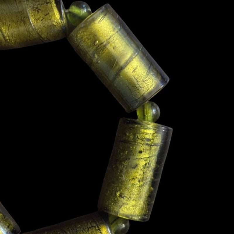 Vintage Chunky Olive Green Lampwork Bead Stretch Bracelet