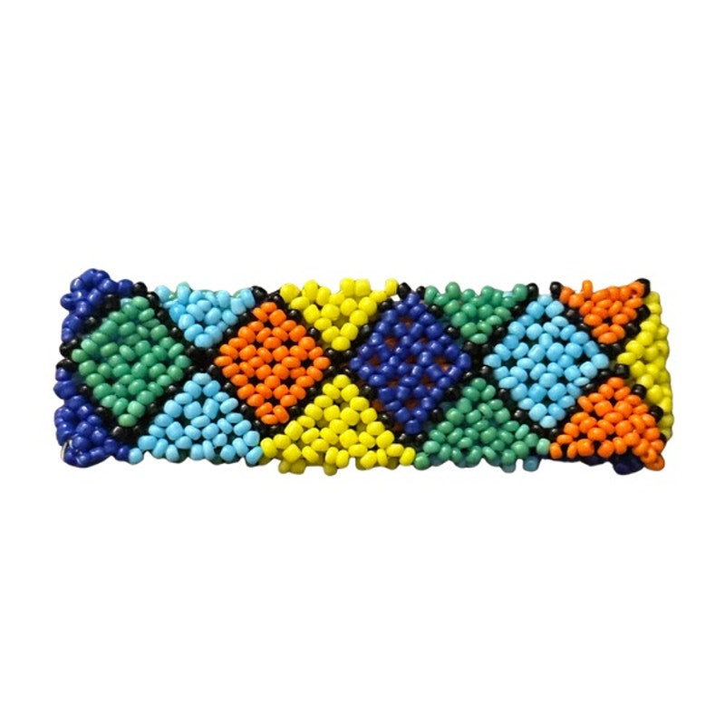 Vintage Multi Green, Blue, and Yellow, Orange Diamond Pattern Seed Bead Stretch Bracelet
