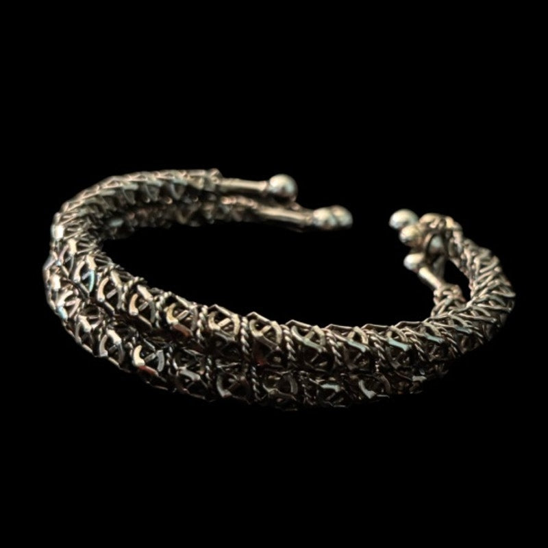 Set of 2 Vintage Silver Twisted Chain Cuff Bangles