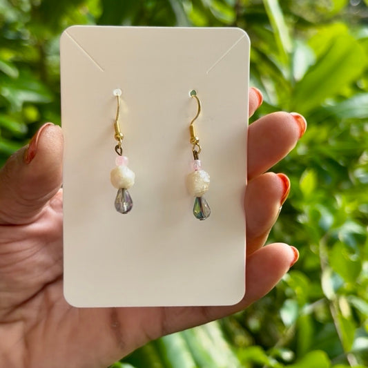 Mermaid Princess Tears | Costume White Baroque Pearl & AB Clear/Blue Drop Earrings