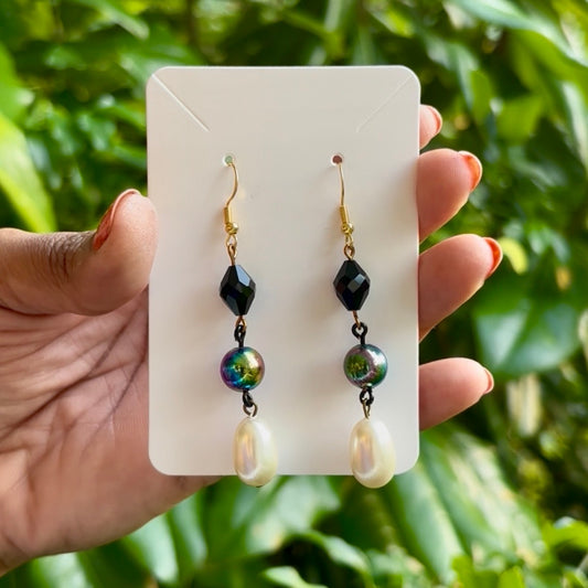 Baroque-inspired Black, Rainbow, Costume Pearl Beaded Drop Earrings
