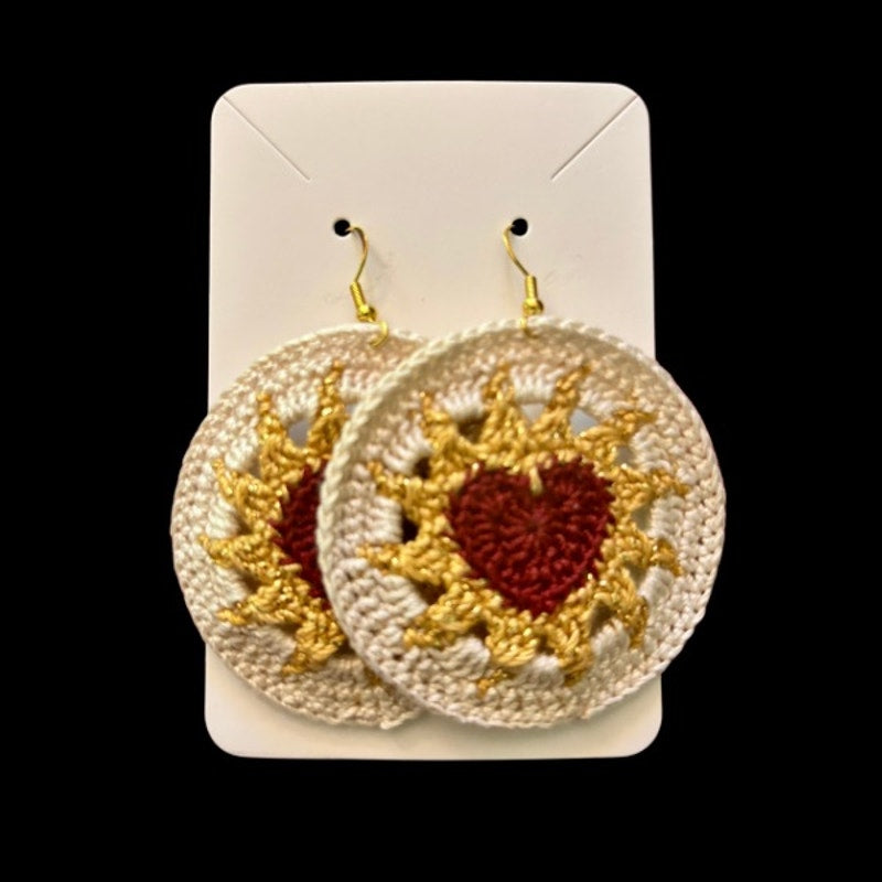Burgundy, Gold, & Cream Hearts on Fire Micro-crocheted Disc Earrings