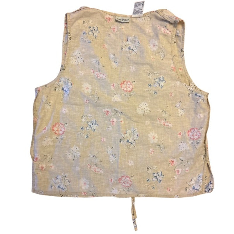 Y2K Beige & Pink Floral Pattern Button Down Vest Top