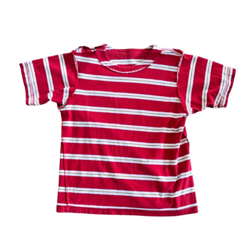 Vintage Anchor Patch Red/Yellow/White Striped Short Sleeve Top (L)