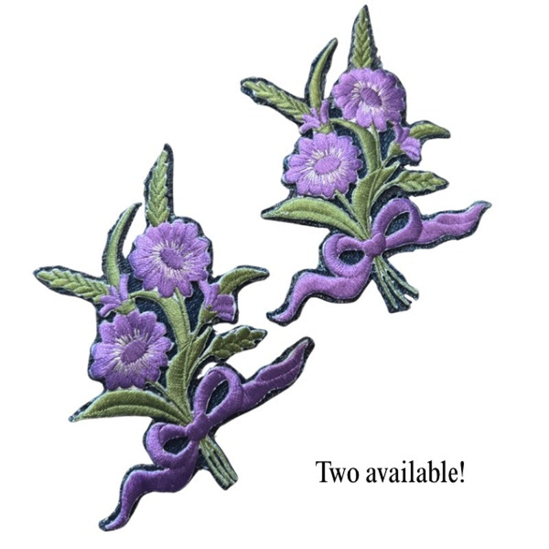 Lilac Purple Flowers and Wheat Bouquet Vintage Embroidered Patch Pin