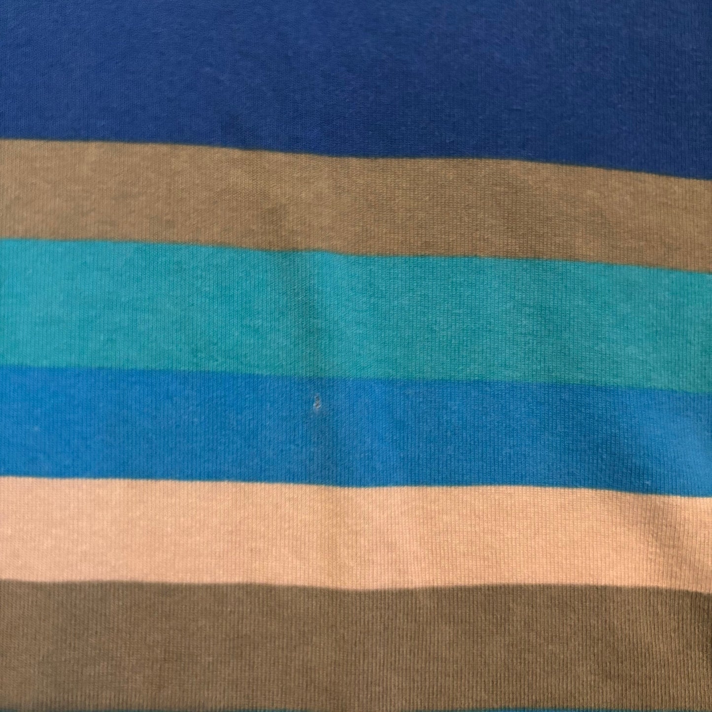 Vintage Sun and Moon Patch Blue/Green Striped 3/4 Sleeve Cotton V-Neck Top (L-XL)