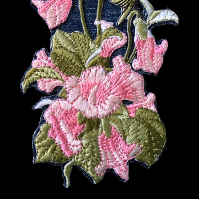 Pink & Green Hummingbird Vintage Embroidered Patch Pin