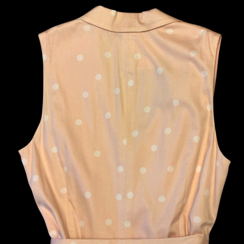 Cherry Blossom Pink & White Polka Dot Sleevless A-Line Shirtwaist Dress (M)