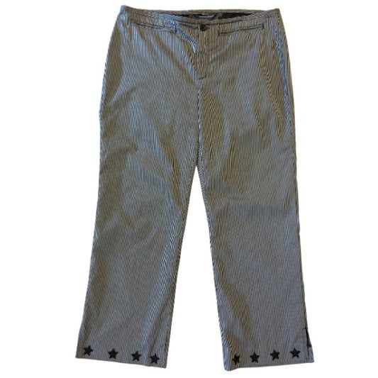 Starry Hem Black and Tan Pinstriped Cotton Blend Capri-length Trousers (12)