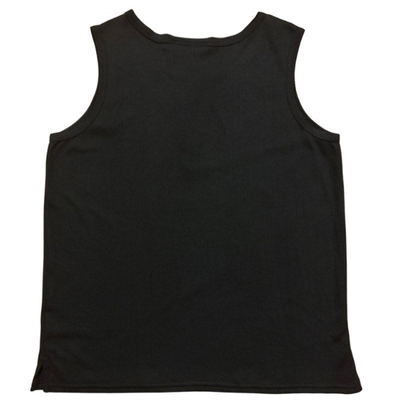 Vintage Metallic Silver Pink Rose Stem Patch Black Ribbed Quarter Button Down Sleeveless Shirt (Large)