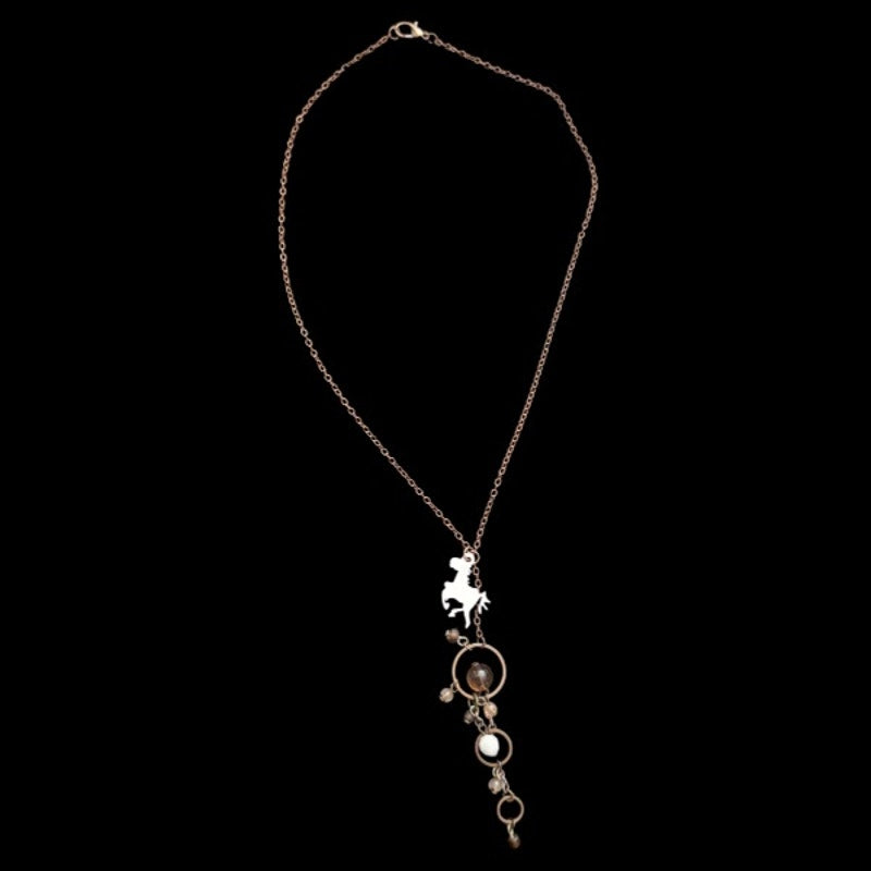 Vintage White Horse & Bronze Beaded  Bauble Bronze-toned Layered Drop Pendant Choker Necklace
