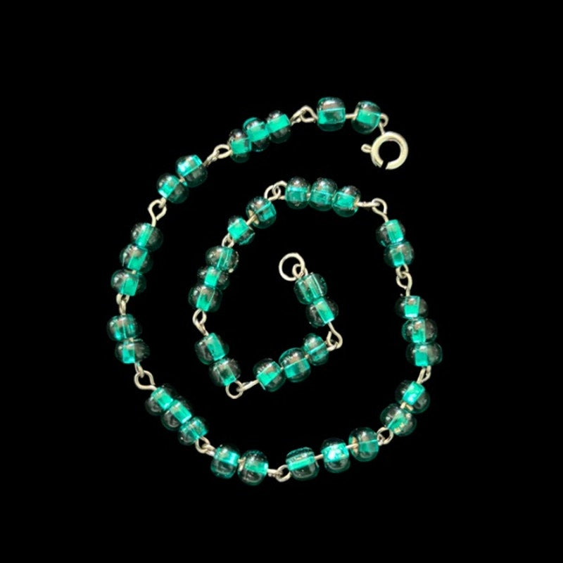 Teal Green Glass Beaded Chain Anklet (XL)