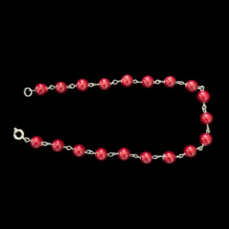 Bordeaux Red Beaded Chain Anklet (XL)