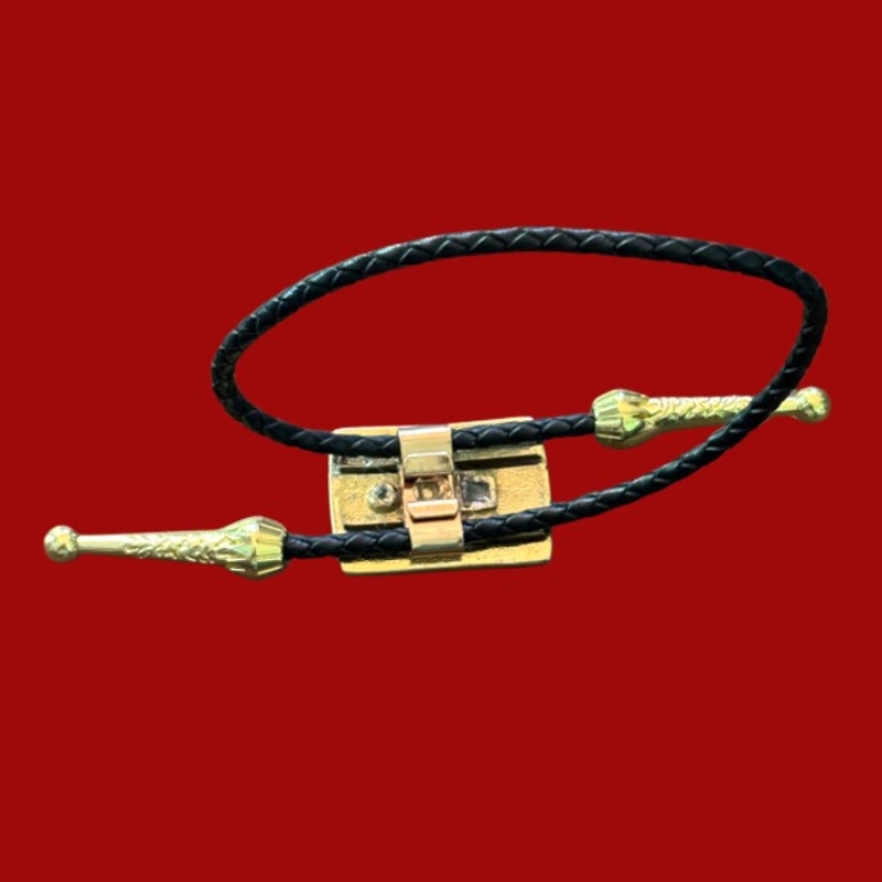 Upcycled Vintage Art Deco White, Gold, and Black Rectangle Bar Bolo Bracelet