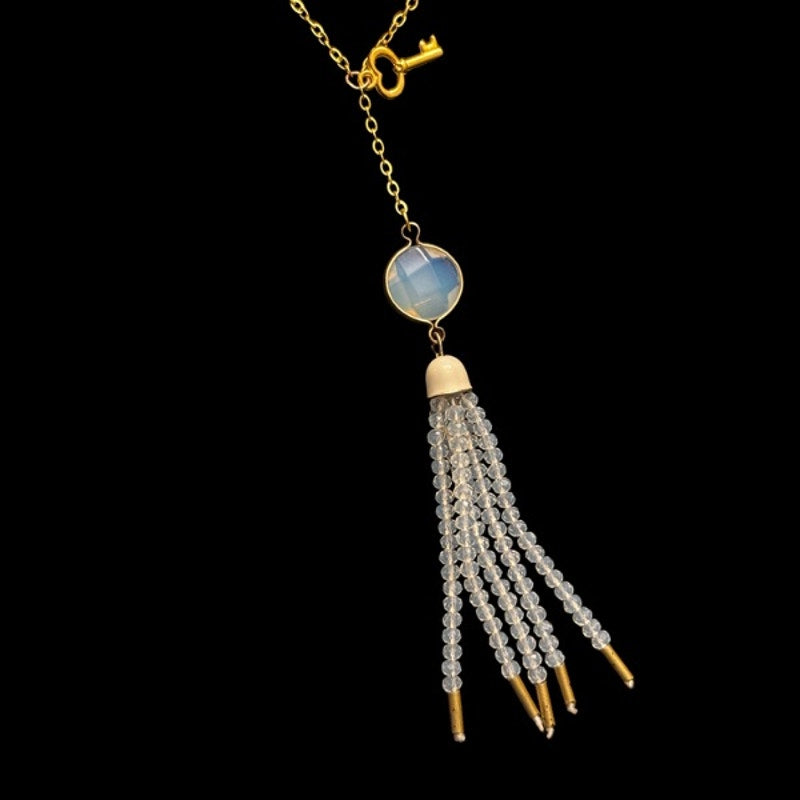 Beaded Tassel and Key Charm Gold-toned Drop Pendant Choker Necklace