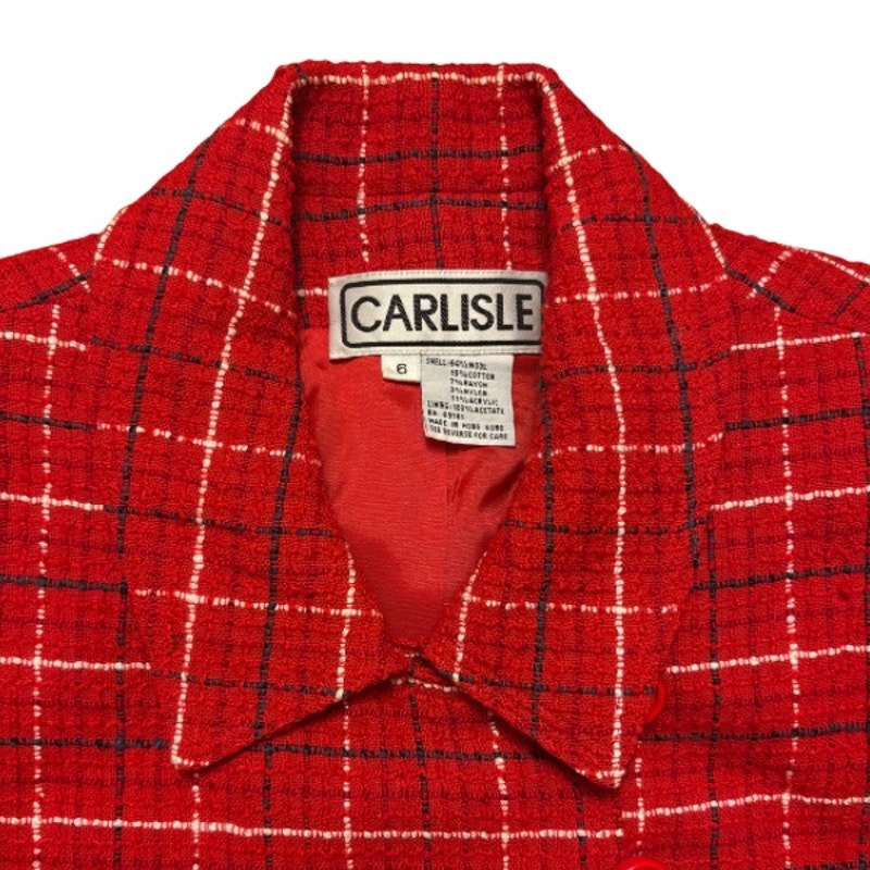 Vintage Red White and Blue Plaid Wool Blend Tweed Cropped Jacket (S/M)