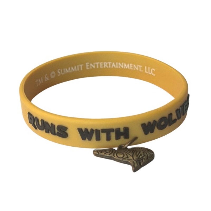 Yellow Twilight New Moon “Runs With Wolves” Bronze Wolf Rubber Charm Bracelet