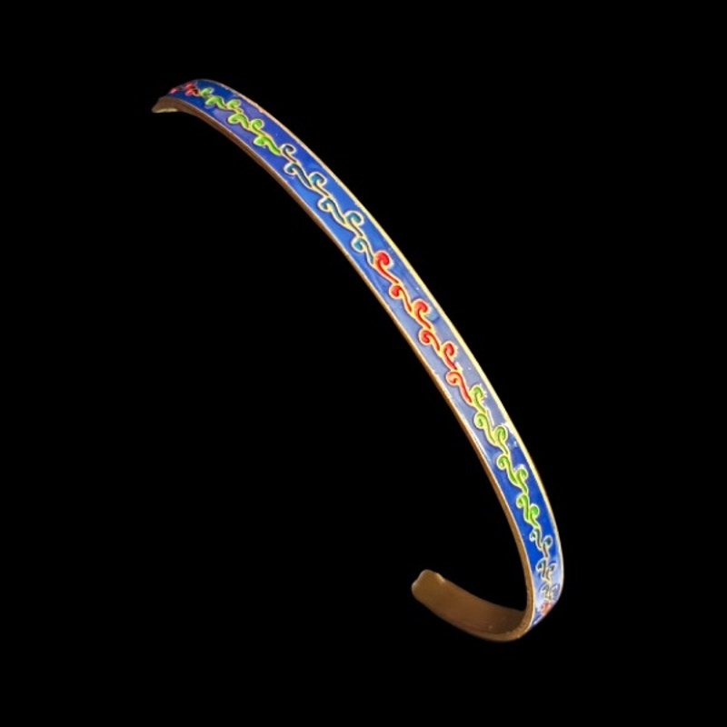 Royal Blue/ Multi Scroll Vintage Cloisonné Brass & Enamel Bangle (Medium)