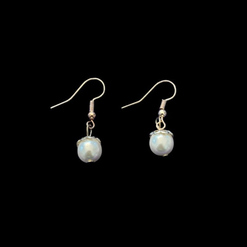 Dainty White Mock Pearl Drop Earrings | Upcycled Vintage