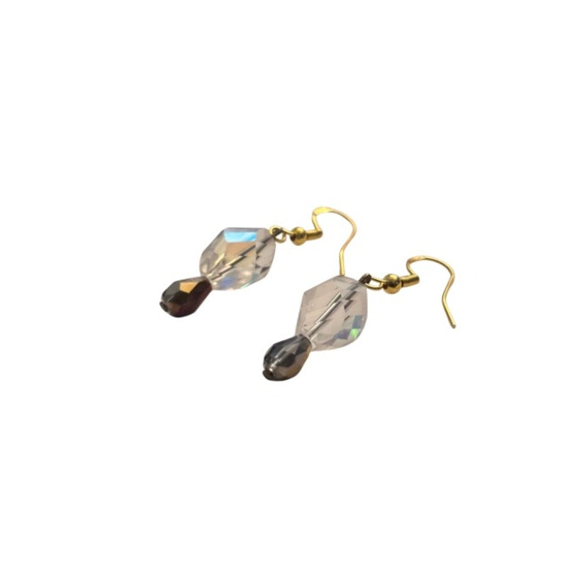 Morning Dewdrops | Clear AB Crystal & Colorshift Silver/Bronze/Purple Drop Earrings