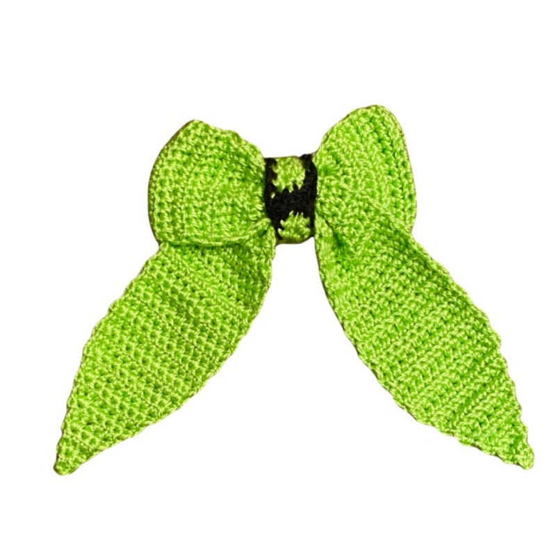 Lime Green/Black Crochet Bow - Handmade Accessory with Removable Clip