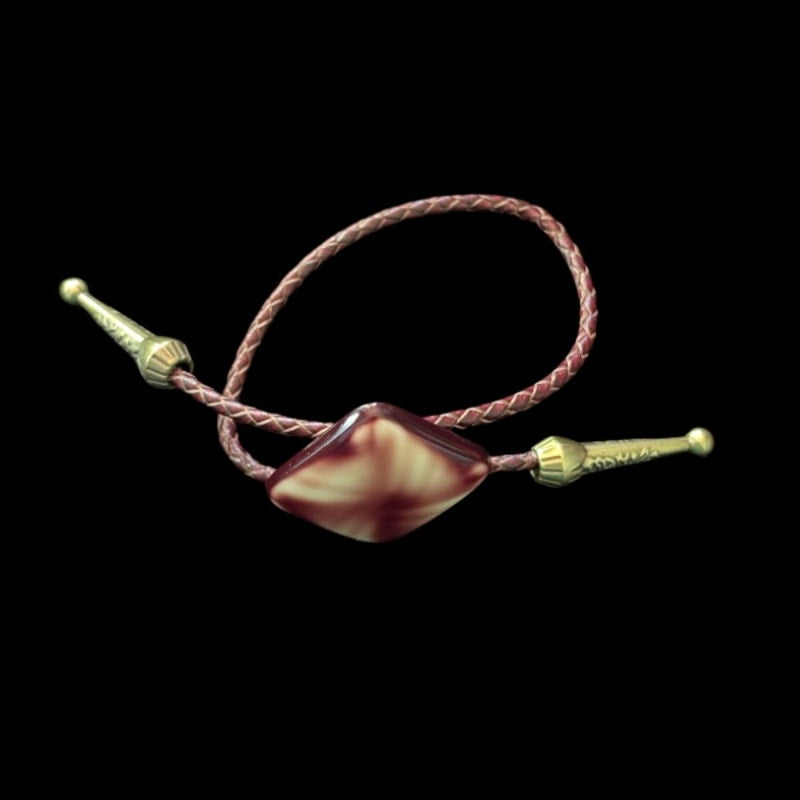 Upcycled Vintage Burgundy Cream Pinwheel Swirl Diamond Bolo Bracelet
