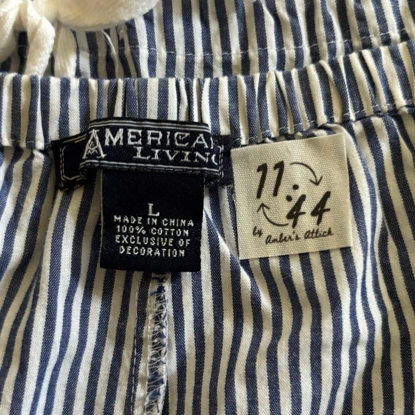 Vintage Navy Star Patch Blue and White Striped Cotton Mini Shorts (L)