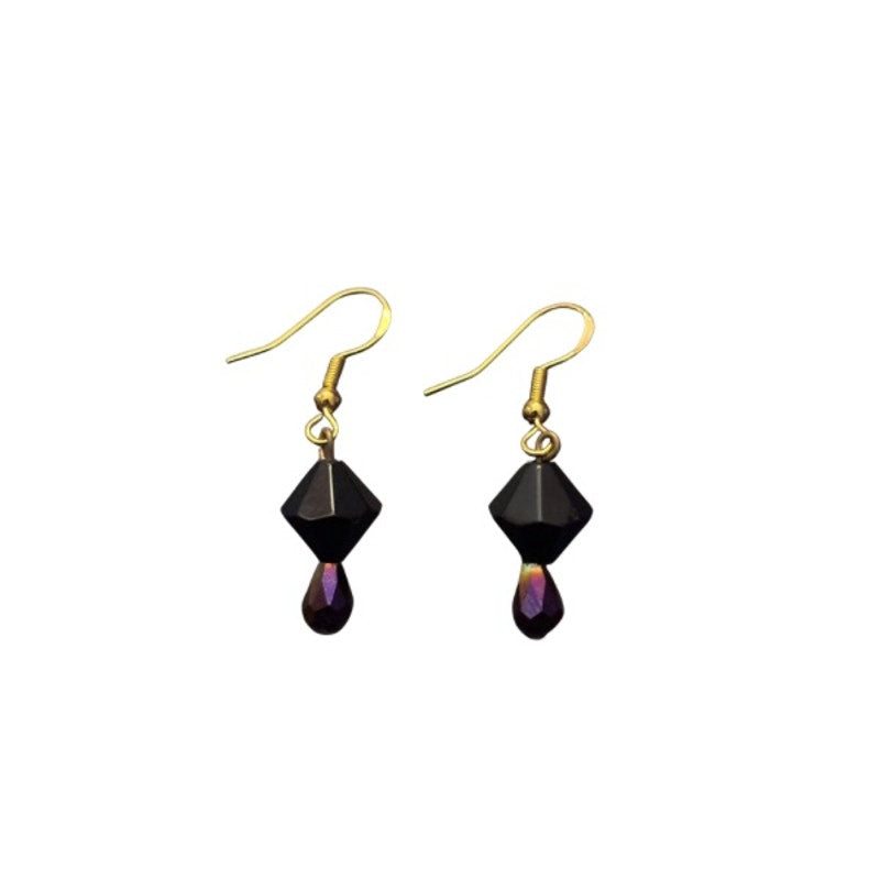 Vampire Tears | Dainty Black & Colorshift Silver/Purple Drop Earrings