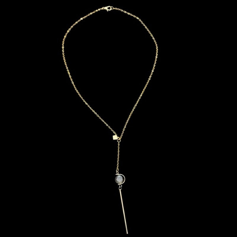 Gold Cube and Abstract Ice Blue Bead Drop Earring Layered Pendant Necklace