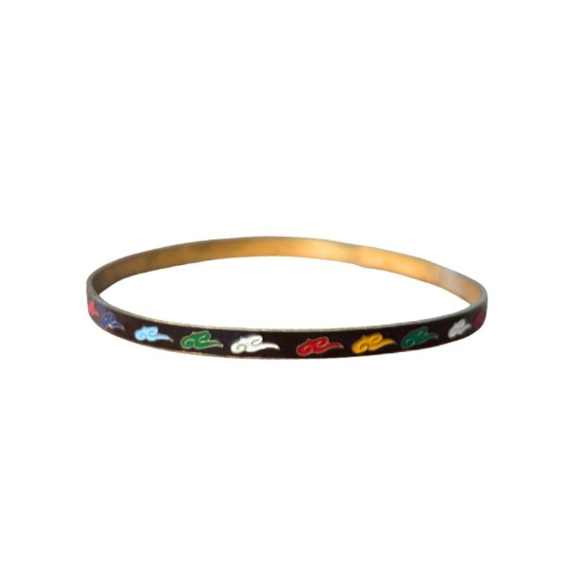 Black/Multi Scroll Vintage Cloisonné Brass & Enamel Bangle (Small-Medium)