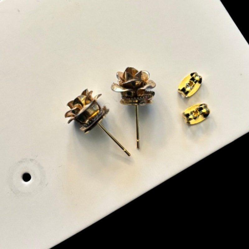 Dainty Gold-Toned Mock Pearl Rosebud Studs