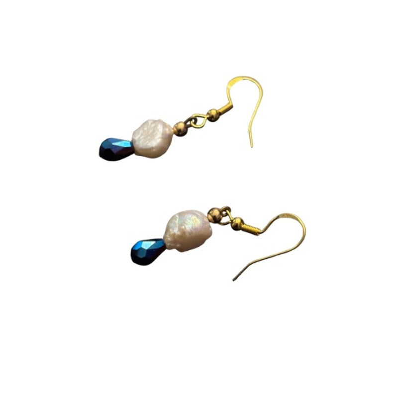 Mermaid Tears | Costume White Baroque Pearl & AB Black/Blue Drop Earrings