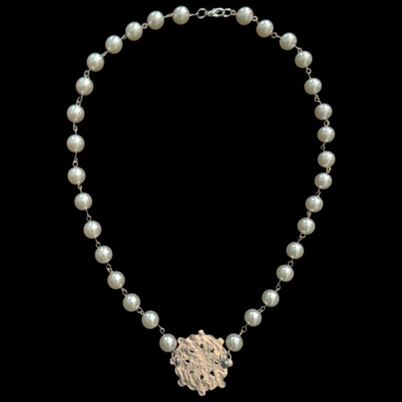 Vintage Rhinestone & Pearl Flower Pendant Pearl Beaded Chain Necklace | Handmade with Secondhand Materials