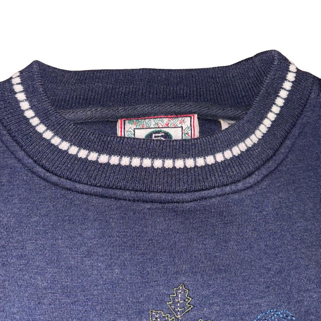 1990’s Vintage Unisex Embroidered Blue Butterflies Crewneck Sweater (Medium)