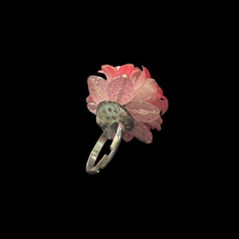 Pink Lily Cluster Upcycled Vintage Earring Ring (7-8)