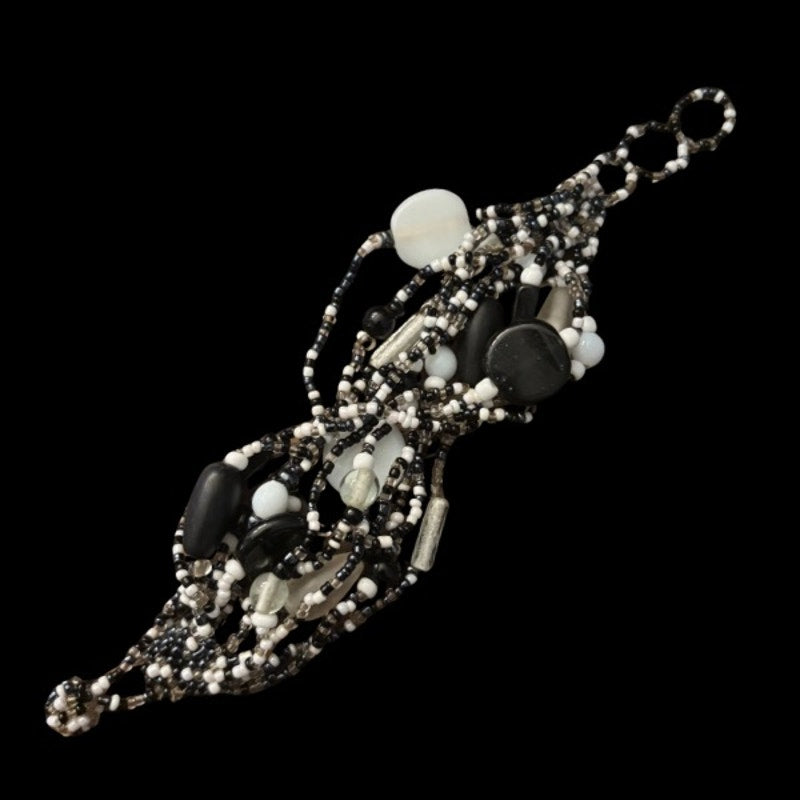 Vintage Beaded Funky Black and White Bracelet
