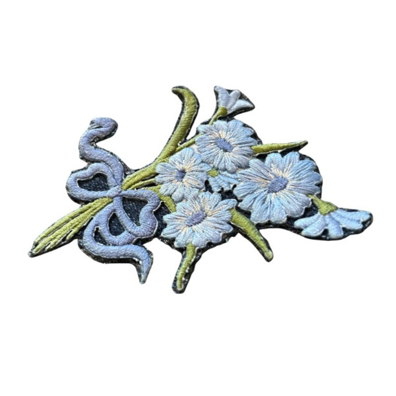 Baby Blue Flower Bow Bouquet Vintage Embroidered Patch Pin