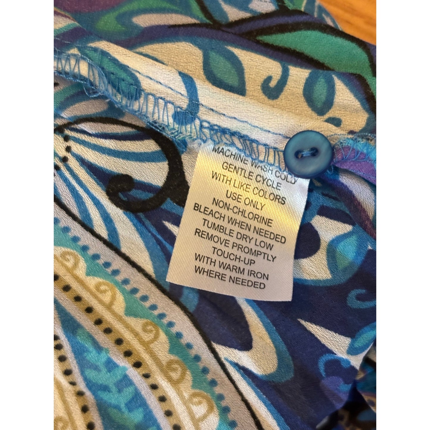 Y2K Sheer Blue Paisley Ruffle Collar Short Sleeve Wrap Top (L)