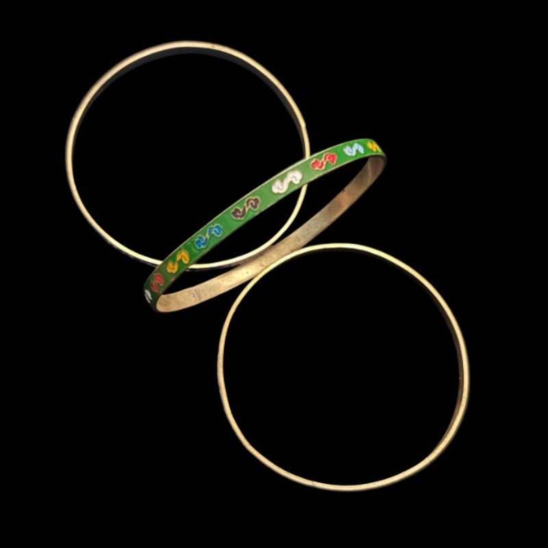 Green/Multi Scroll Vintage Cloisonné Brass & Enamel Bangle (Small)