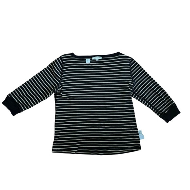 Vintage Sun and Moon Patch Black and Beige Striped 3/4 Sleeve Boat Neck Knit Top (XL)