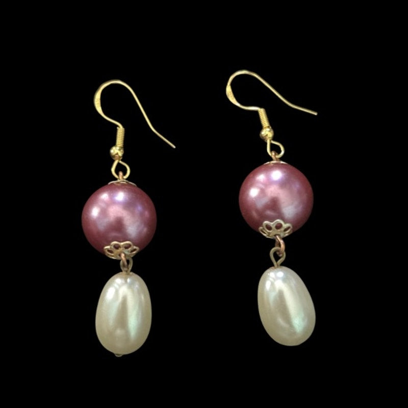 Baroque-Inspired Fuchsia Pink and Cream Pearl Bead Drop Earrings