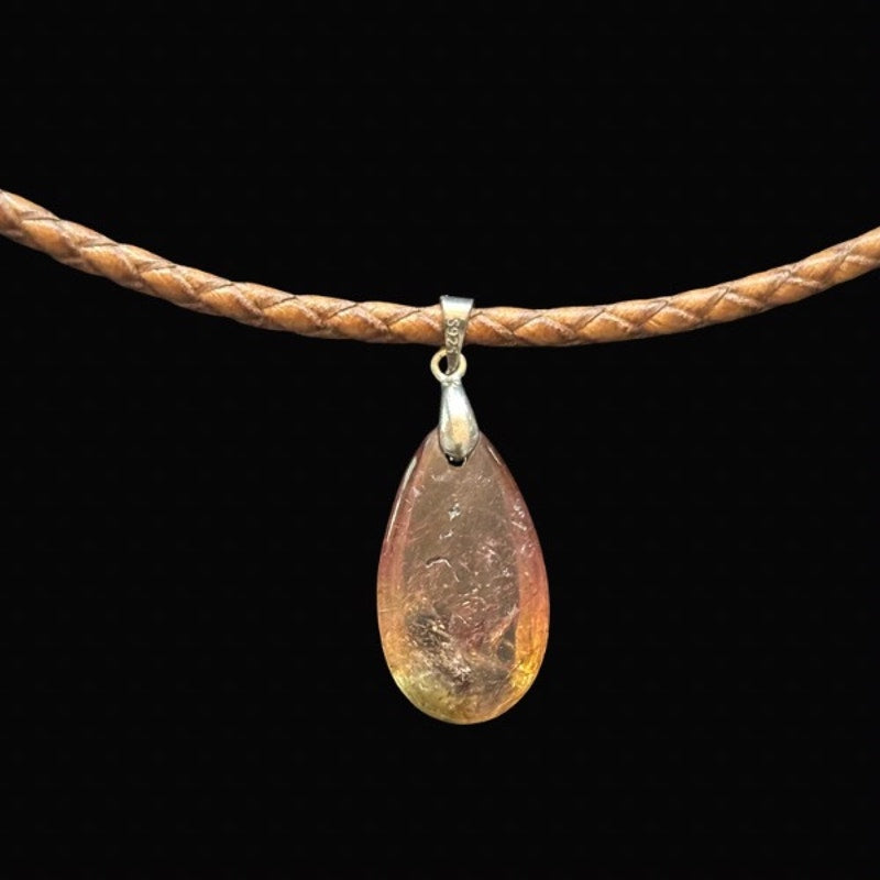 Faux Ametrine Teardrop Pendant Leather Cord Choker Necklace