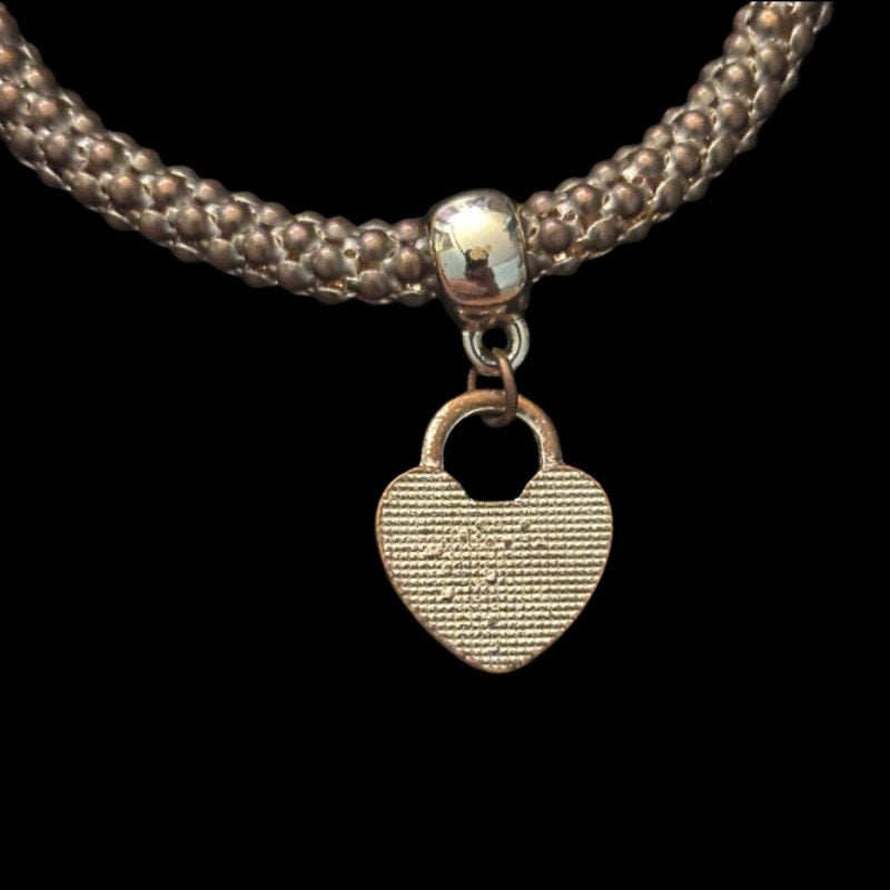 Rhinestone-Studded Heart Lock Charm Costume Rose Gold Stretch Bracelet