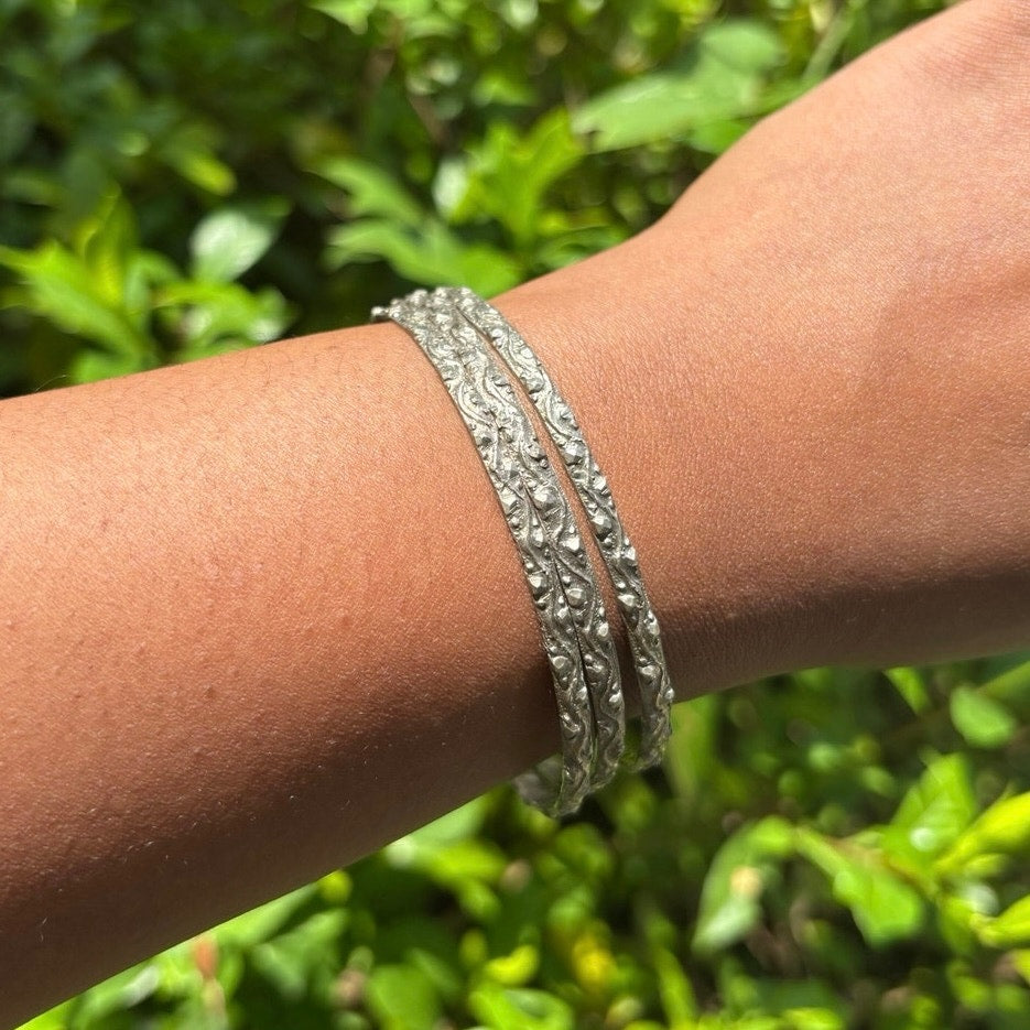 Set of 3 Vintage Textured Silver Bangles