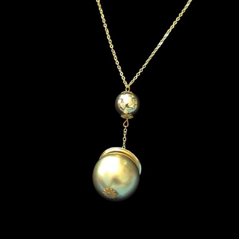 Big Bold Gold Shiny Sphere Drop Pendant Necklace