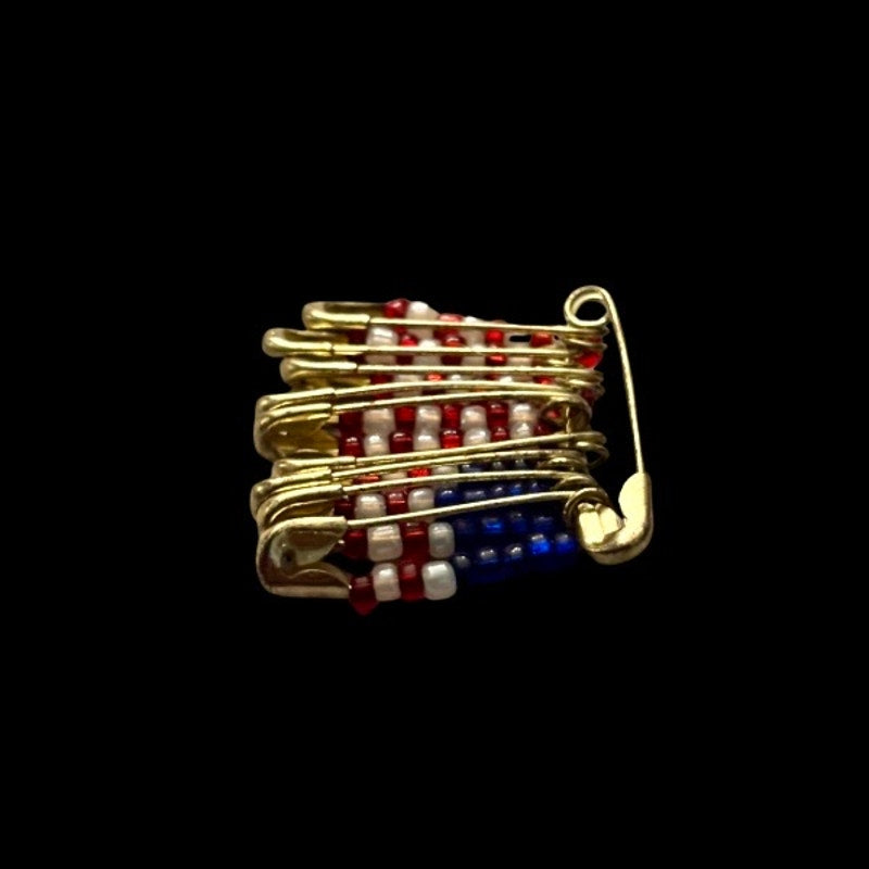Vintage Tiny American Flag Beaded Safety Pins Pin